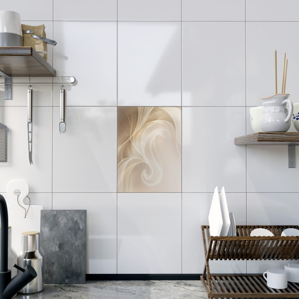 ceramic photo tile neutral swirl abstract wall art (beige cream)
